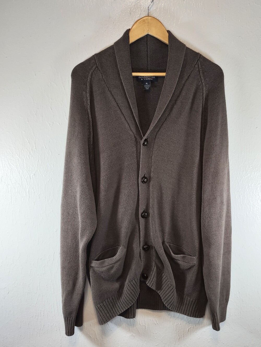 Roundtree & Yorke Cable Knit Cardigan Mens XL Brown Fisherman Eclectic Grandpa